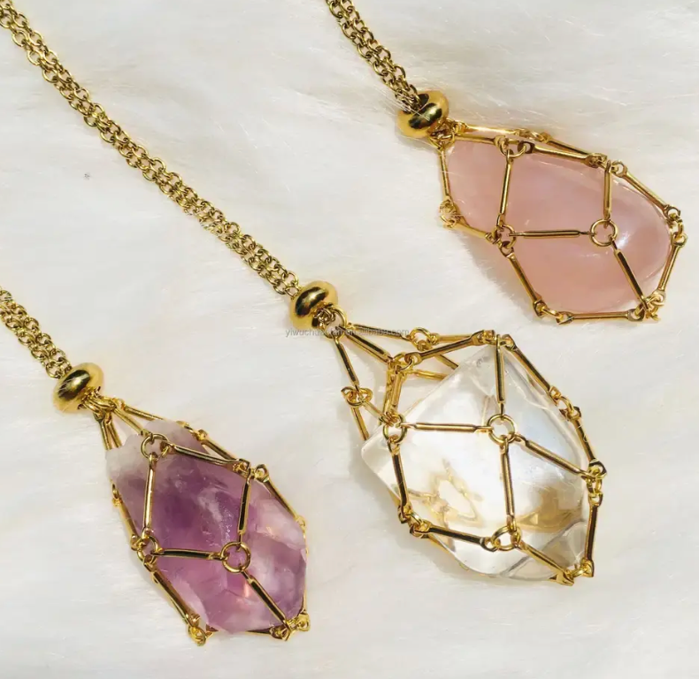 Earth Energy- Stone Holder Necklace Slider Steel - Gemstone: Yellow Gold / Tiger's Eye