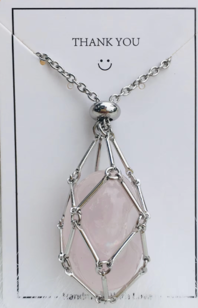 Earth Energy- Stone Holder Necklace Slider Steel - Gemstone: Silver / Clear Quartz