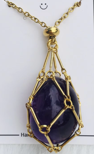 Earth Energy- Stone Holder Necklace Slider Steel - Gemstone: Yellow Gold / Tiger's Eye