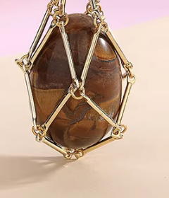 Earth Energy- Stone Holder Necklace Slider Steel - Gemstone: Yellow Gold / Tiger's Eye