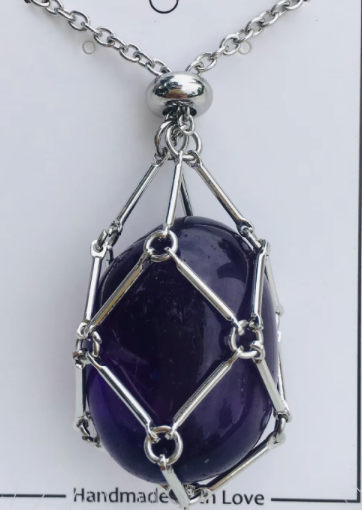 Earth Energy- Stone Holder Necklace Slider Steel - Gemstone: Silver / Rose Quartz