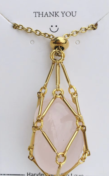 Earth Energy- Stone Holder Necklace Slider Steel - Gemstone: Yellow Gold / Clear Quartz