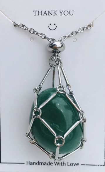 Earth Energy- Stone Holder Necklace Slider Steel - Gemstone: Yellow Gold / Clear Quartz