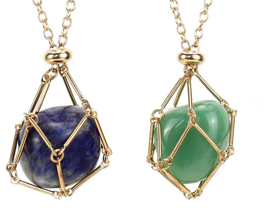 Earth Energy- Stone Holder Necklace Slider Steel - Gemstone: Yellow Gold / Tiger's Eye