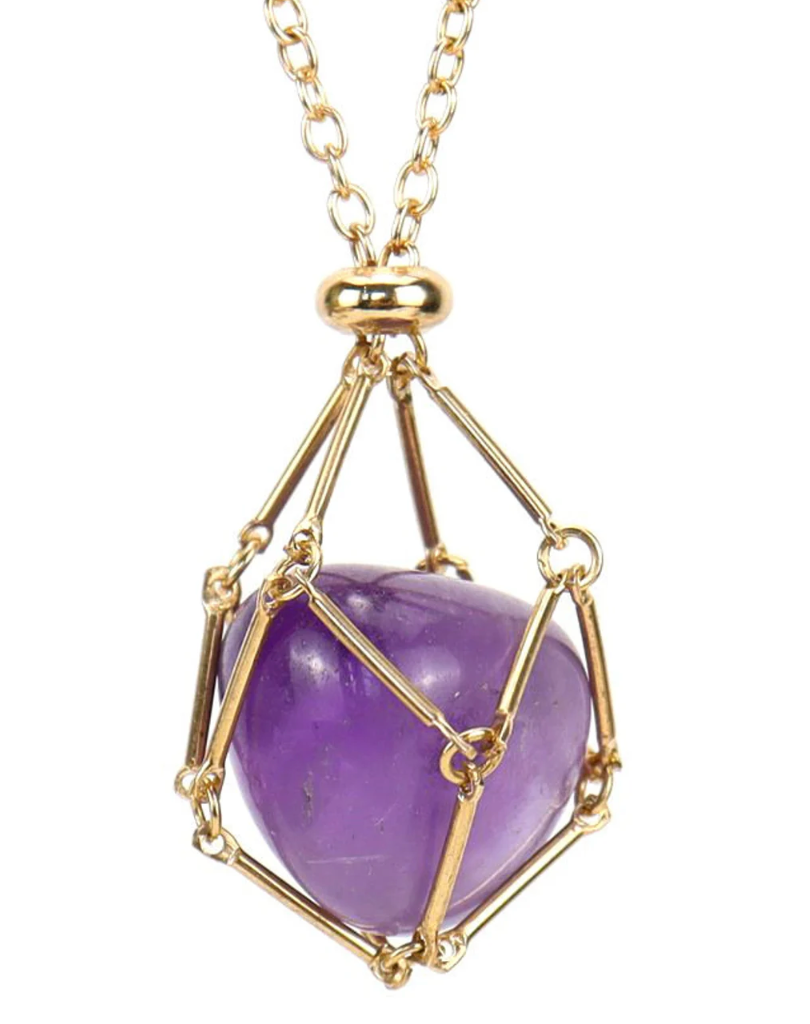 Earth Energy- Stone Holder Necklace Slider Steel - Gemstone: Yellow Gold / Clear Quartz