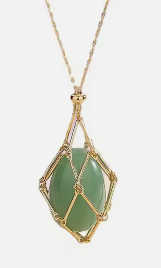 Earth Energy- Stone Holder Necklace Slider Steel - Gemstone: Yellow Gold / Green Adventurine